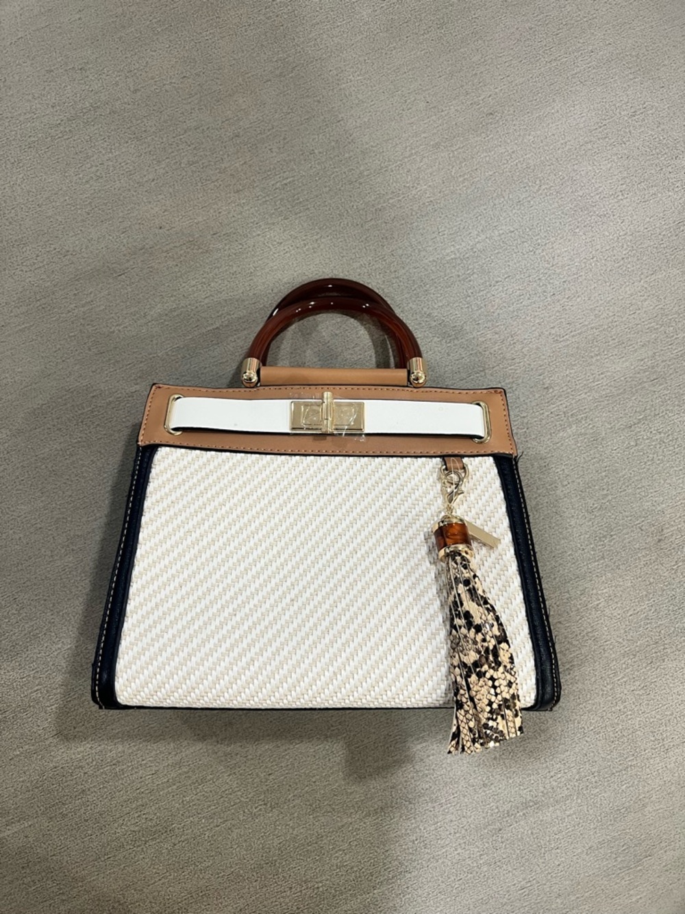 ALDO White and Brown Top-Handle Purse